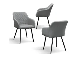 Conjunto de 2 sillas de tela gris y patas de metal negro, con reposabrazos - LISBONA