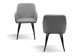 Conjunto de 2 sillas de tela gris y patas de metal negro, con reposabrazos - LISBONA