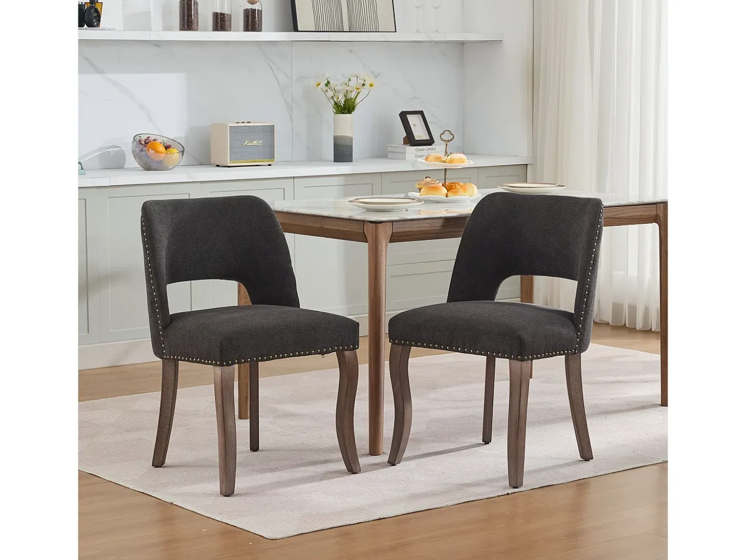 Conjunto de 2 sillas de tela y madera - Diseño hueco - Negro
