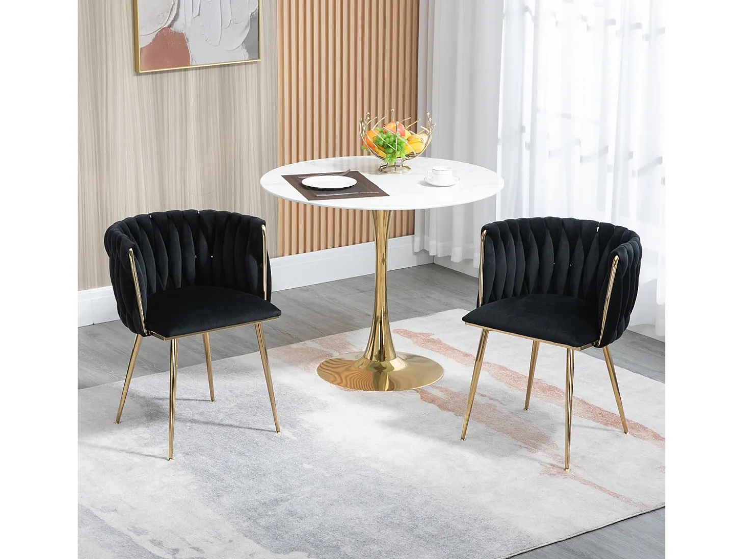 Conjunto de 2 sillas de terciopelo y metal dorado - Negro