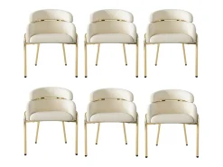 Conjunto de 6 sillas de terciopelo - 79 x 45 x 53 cm - para salón y dormitorio - cuatro patas de metal - beige