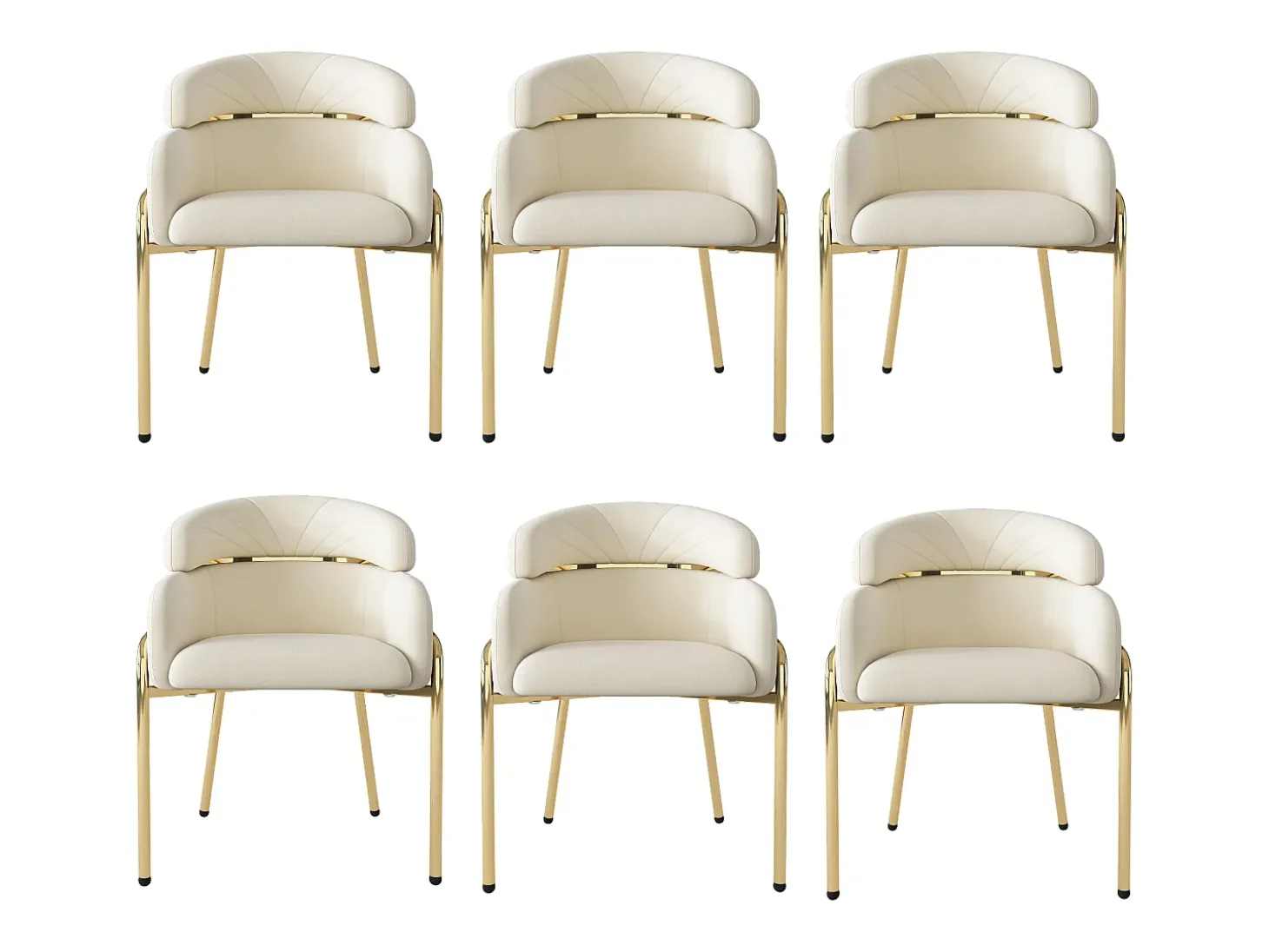 Conjunto de 6 sillas de terciopelo - 79 x 45 x 53 cm - para salón y dormitorio - cuatro patas de metal - beige