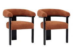 Conjunto de 2 sillas en tela bouclé y madera de hevea - Terracota y negro - LIVELIA