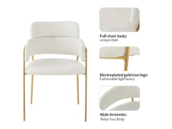 Conjunto de 2 sillas en tejido de rizo francés - patas doradas - Beige