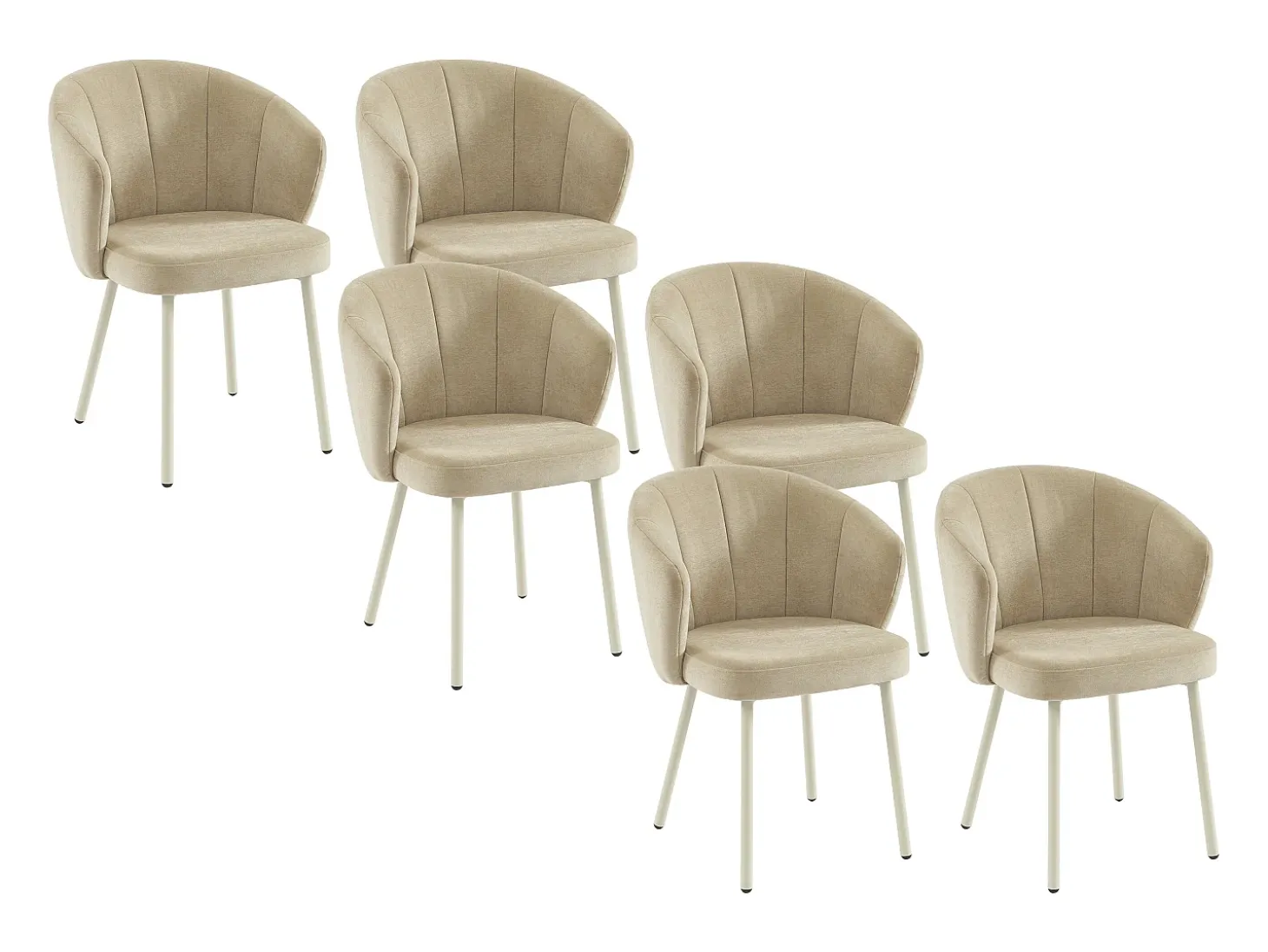 Conjunto de 6 sillas en tela y metal blanco - Beige - TANURY