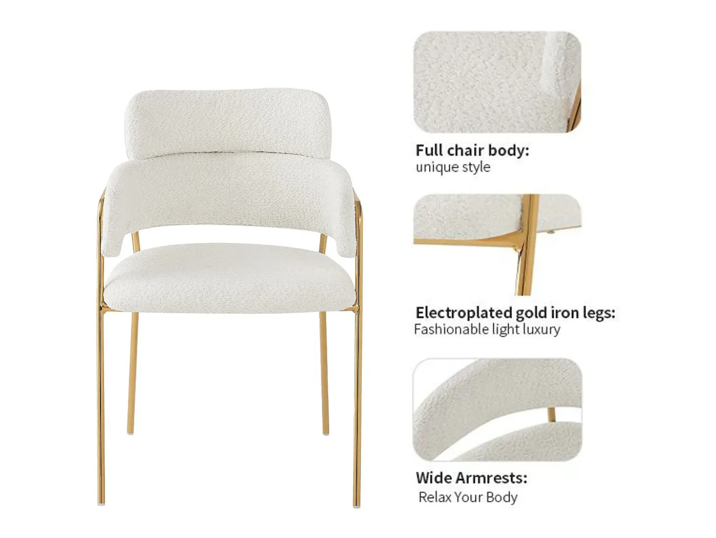 Conjunto de 4 sillas en tejido de rizo francés - patas doradas - Beige