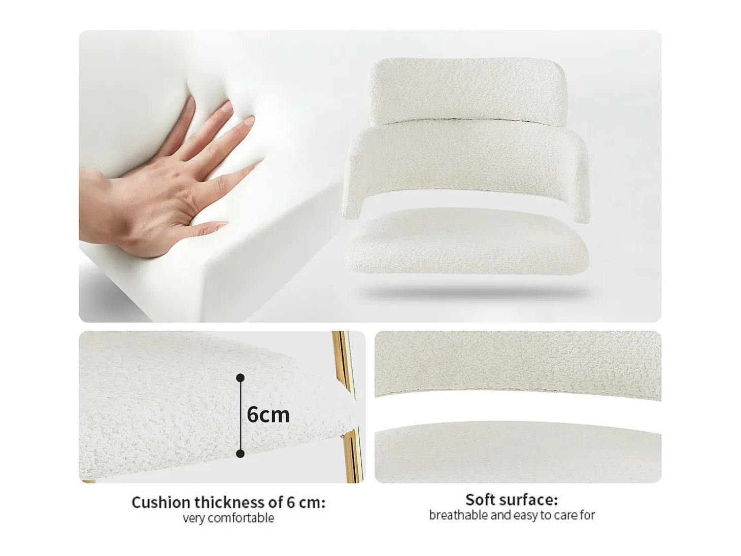 Conjunto de 4 sillas en tejido de rizo francés - patas doradas - Beige