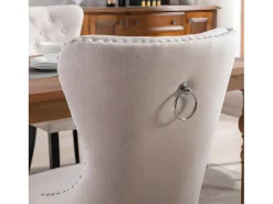 Conjunto de 2 sillas escandinavas - tela de lino - con patas de roble - Beige