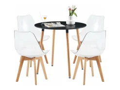 Conjunto de 4 Sillas Escandinavas de Plástico Transparente con Cojín de Cuero PU Blanco