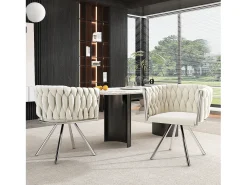 Conjunto de 2 sillas giratorias con reposabrazos en terciopelo beige y metal plateado