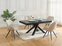 Conjunto de 2 sillas giratorias con reposabrazos en tela y metal negro - Beige - GULSUN