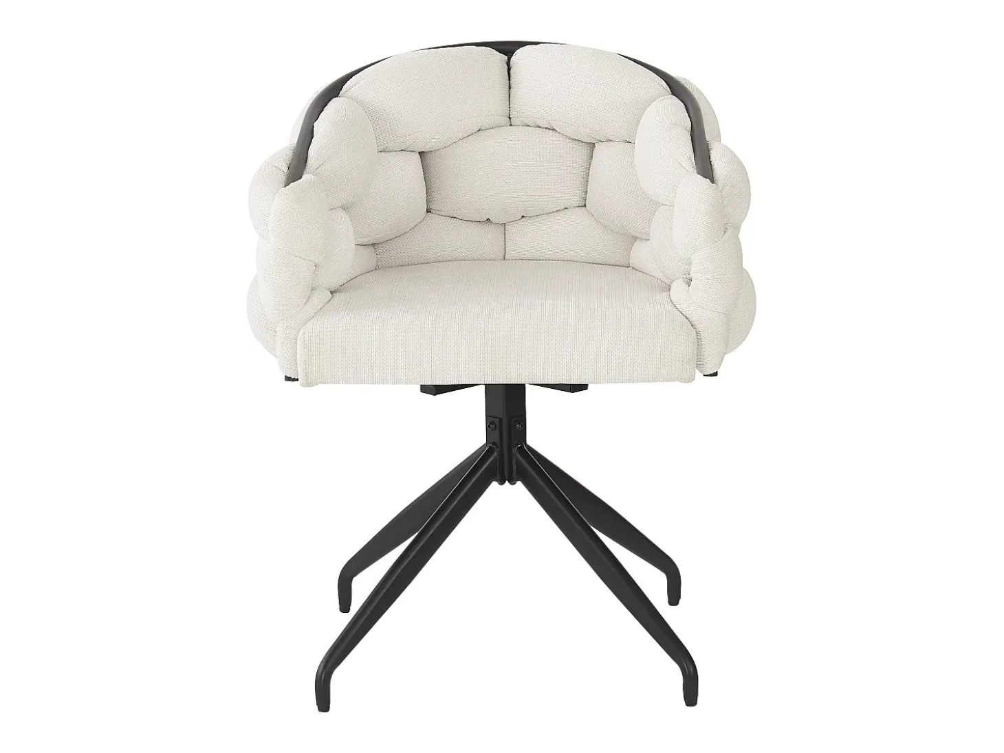 Conjunto de 2 sillas giratorias en terciopelo beige con estructura de metal negro.