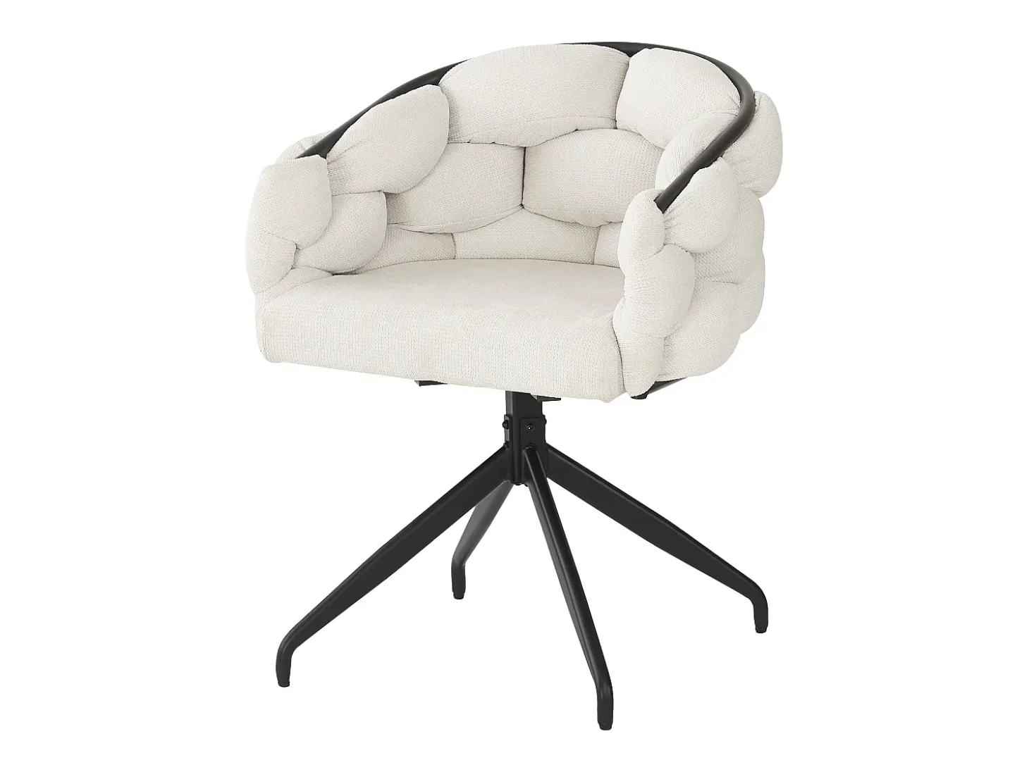Conjunto de 2 sillas giratorias en terciopelo beige con estructura de metal negro.