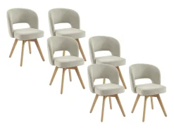 Conjunto de 6 sillas giratorias de tela y madera de roble - Crema - GUSTAVY