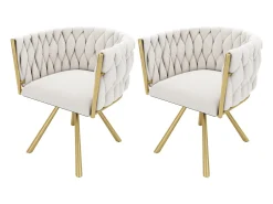 Conjunto de 2 sillas giratorias con reposabrazos en terciopelo beige y metal dorado