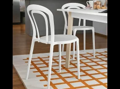 Conjunto de 2 sillas modernas blanco óptico "Caffè" de polipropileno apilables para exterior e interior cm 53x53 83h