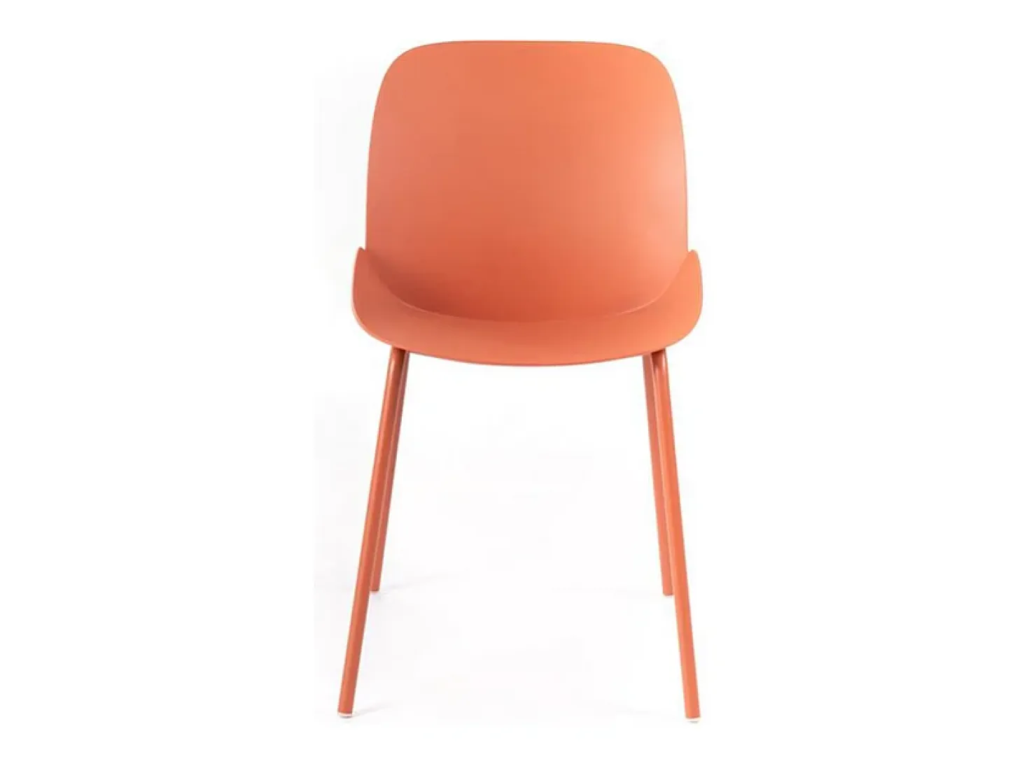 Conjunto de 4 sillas modernas en polipropileno naranja "Azzurra" con estructura de metal pintado para salón.