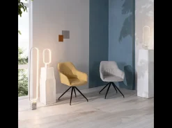 Conjunto de 4 sillas tapizadas "Anemone", sillones de salón modernos en tela amarillo claro