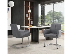 Conjunto de 4 sillones de cuero - 86 x 51 x 45 cm - con patas de acero arqueadas - gris