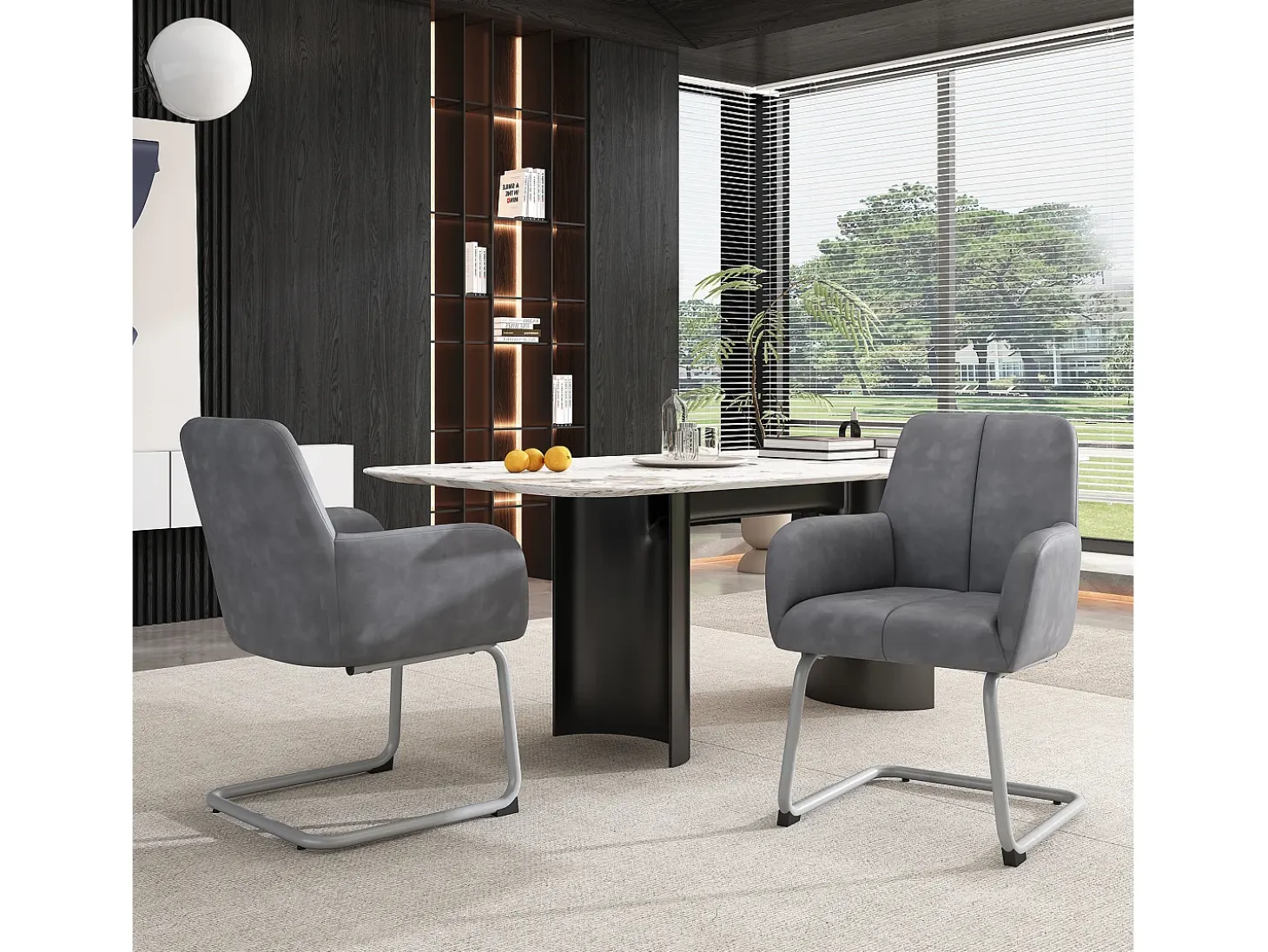 Conjunto de 4 sillones de cuero - 86 x 51 x 45 cm - con patas de acero arqueadas - gris