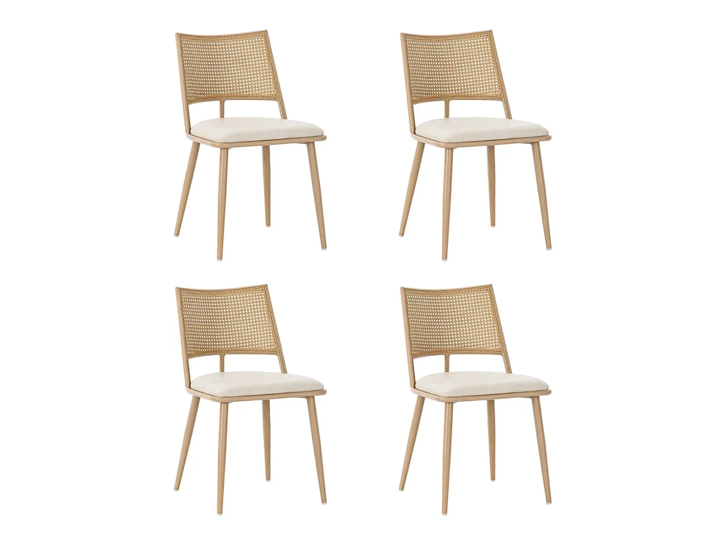 Conjunto de 4 sillones de ratán con asiento acolchado de PU, color beige