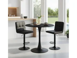 Conjunto de 4 taburetes de bar ajustables en altura con respaldo y reposapiés, cuero sintético negro moderno