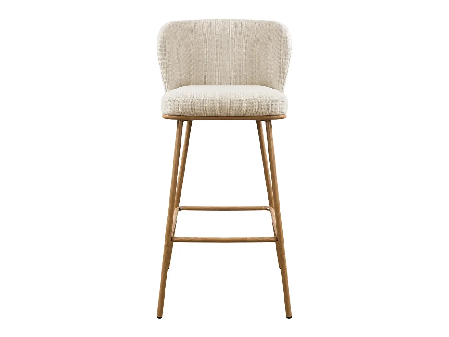 Conjunto de 2 taburetes de bar en tela texturizada y metal con efecto madera - Beige y Natural - SENORASE