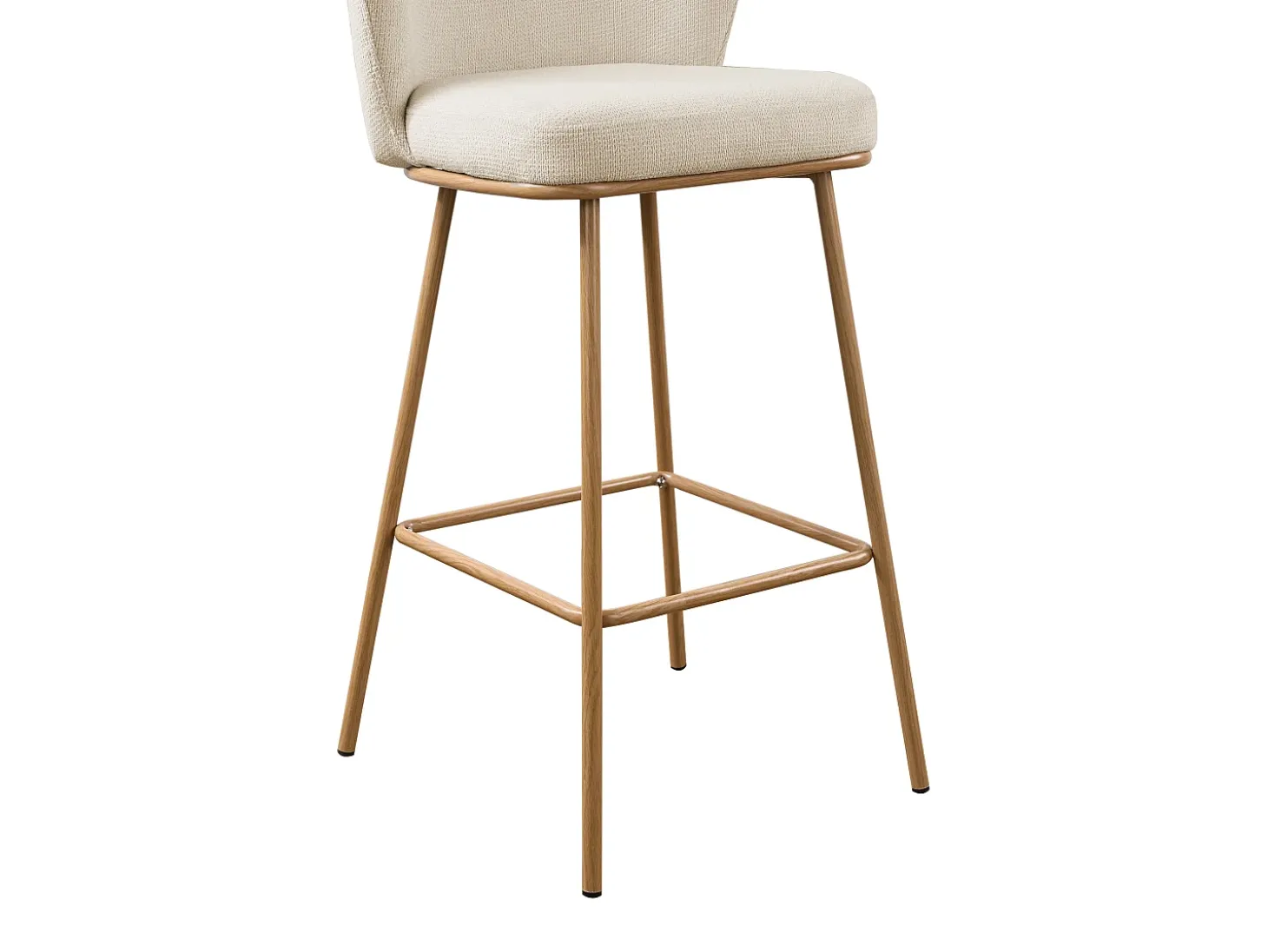 Conjunto de 2 taburetes de bar en tela texturizada y metal con efecto madera - Beige y Natural - SENORASE