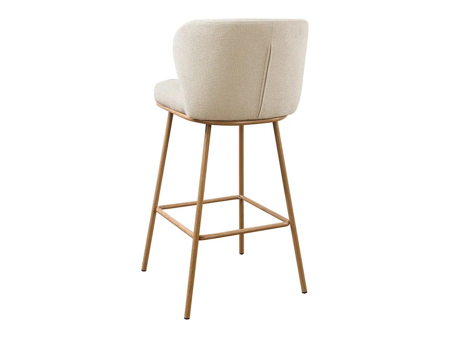 Conjunto de 2 taburetes de bar en tela texturizada y metal con efecto madera - Beige y Natural - SENORASE