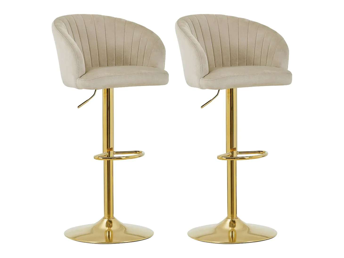 Conjunto de 2 taburetes de bar de terciopelo y metal - Altura regulable - Beige - DORALIZ