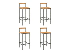 Conjunto de 4 taburetes de bar grises en resina trenzada y madera de acacia.