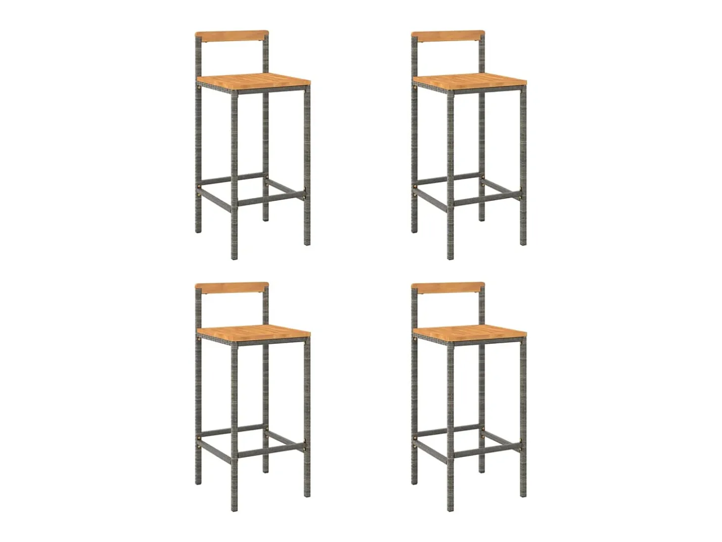 Conjunto de 4 taburetes de bar grises en resina trenzada y madera de acacia.