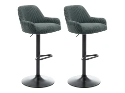 Conjunto de 2 taburetes de pana y metal negro - Altura ajustable - Verde - LILIYA