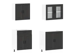 Conjunto de armarios de cocina "Porto" de 4 piezas de madera de ingeniería negra