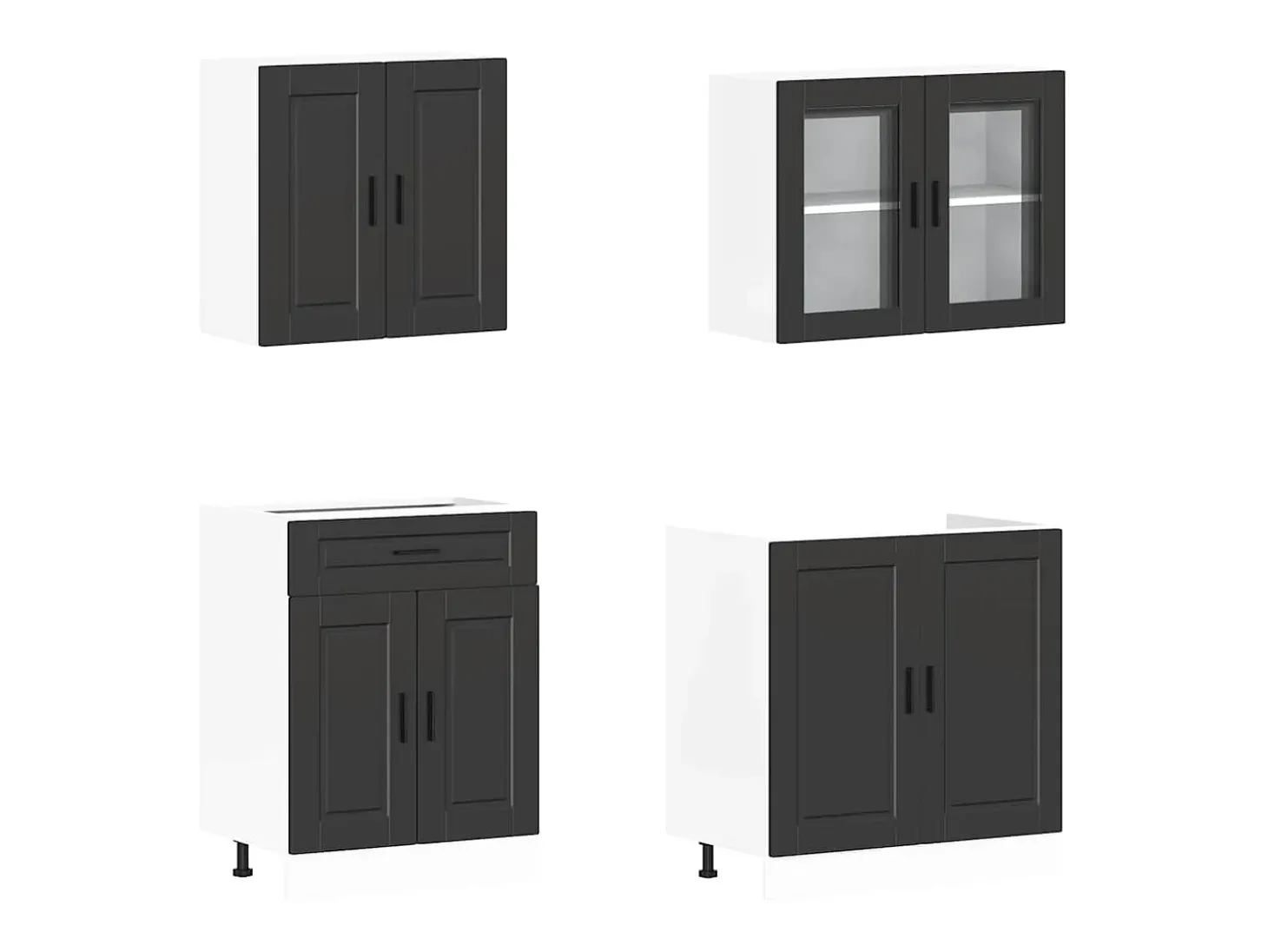 Conjunto de armarios de cocina "Porto" de 4 piezas de madera de ingeniería negra