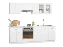Conjunto de armarios de cocina de 8 piezas "Lyon" de madera de ingeniería blanca