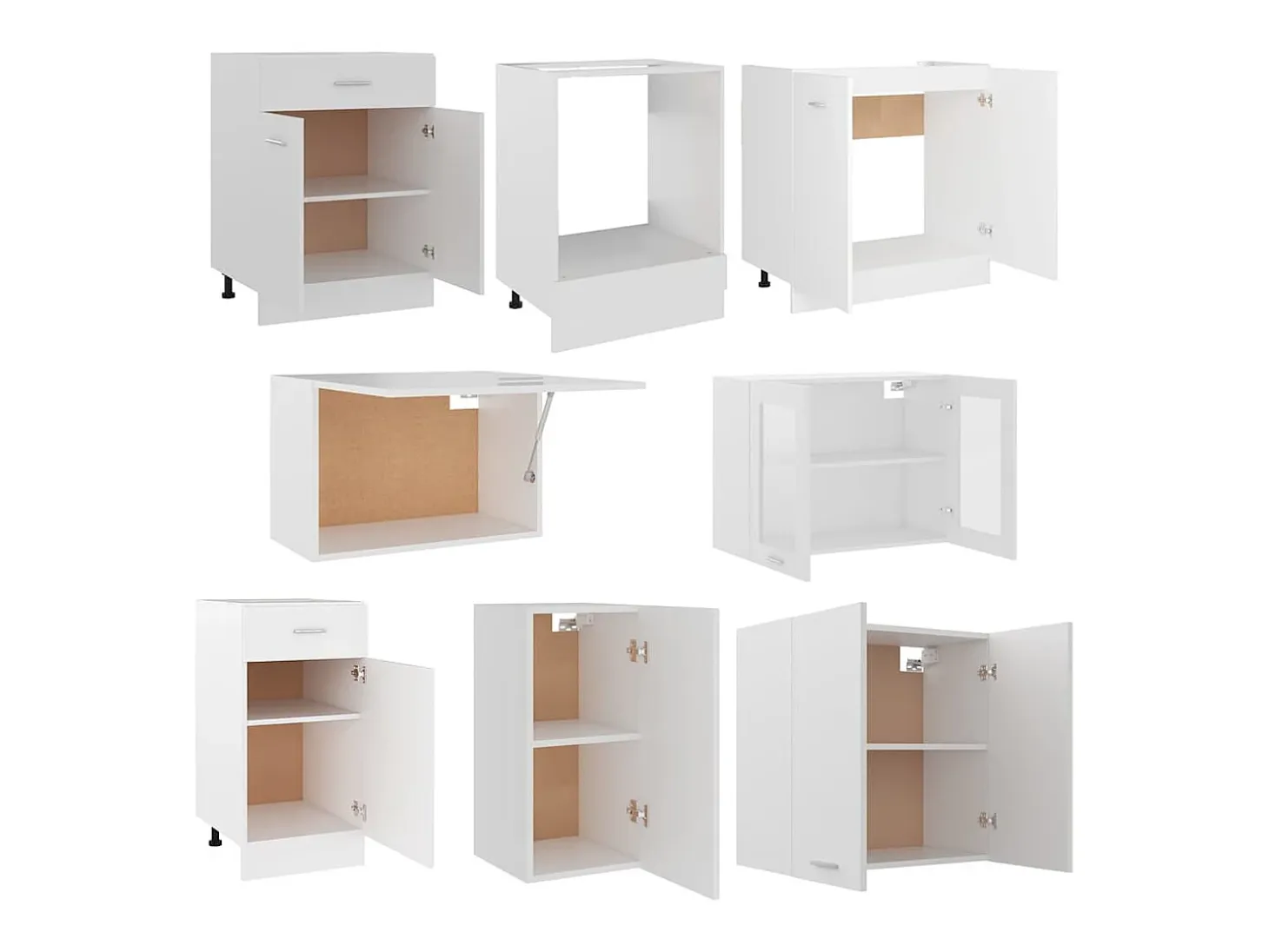 Conjunto de armarios de cocina de 8 piezas "Lyon" de madera de ingeniería blanca