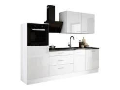 Conjunto de cocina: Blanco Mate, Blanco Brillo, dimensiones: largo: 250 cm, alto: 220 cm, fondo: 60 cm