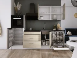 Conjunto de cocina: Blanco Mate, Roble Sonoma, dimensiones: ancho: 250 cm, alto: 220 cm, fondo: 60 cm