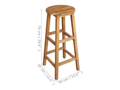 Conjunto de dos taburetes de bar de diseño asiento de silla en madera maciza de acacia 1202064