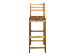 Conjunto de dos taburetes de bar de diseño asiento de silla en madera maciza de acacia 1202053