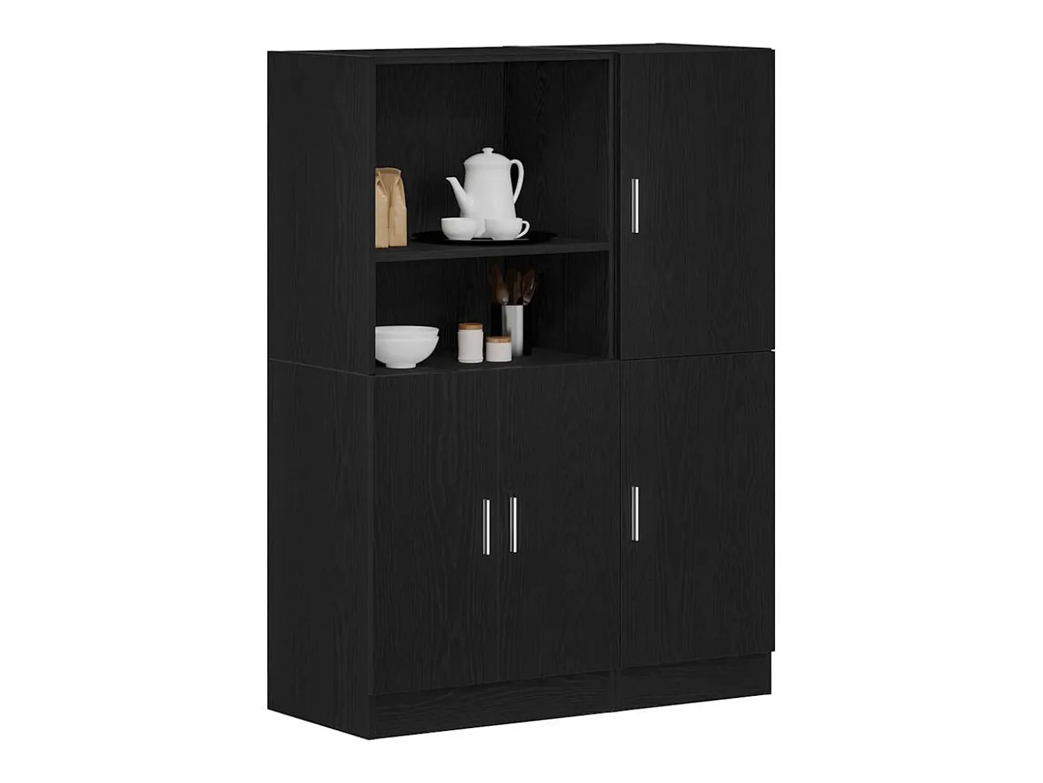 Conjunto de gabinetes de cocina de 2 piezas de madera de ingeniería negra