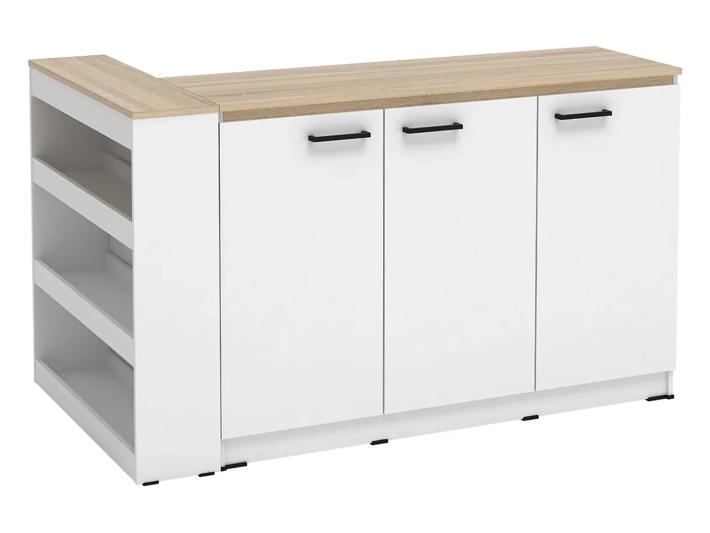 Conjunto de isla de cocina + 2 taburetes - Blanco y natural claro - NUSICE