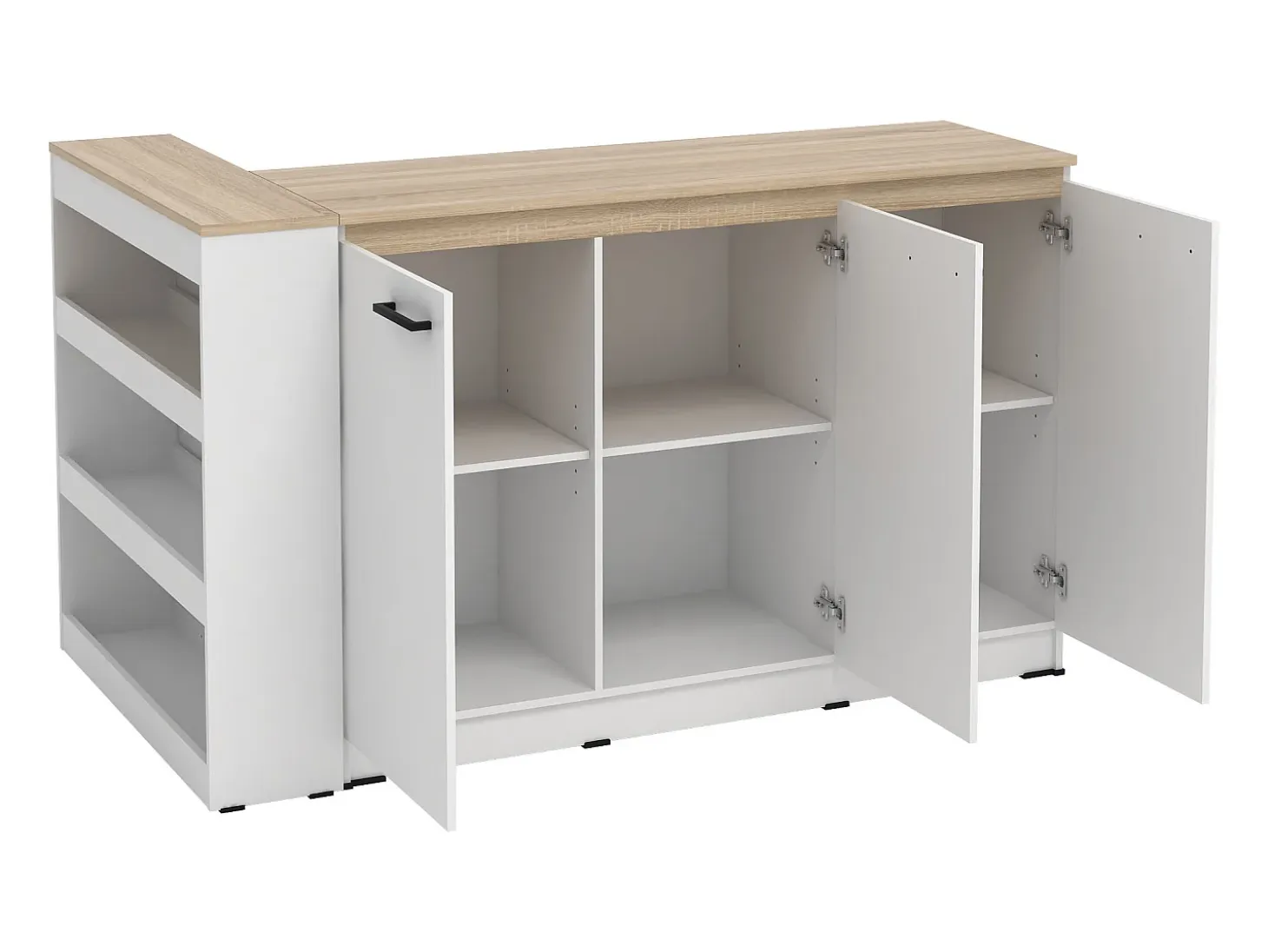 Conjunto de isla de cocina + 2 taburetes - Blanco y natural claro - NUSICE