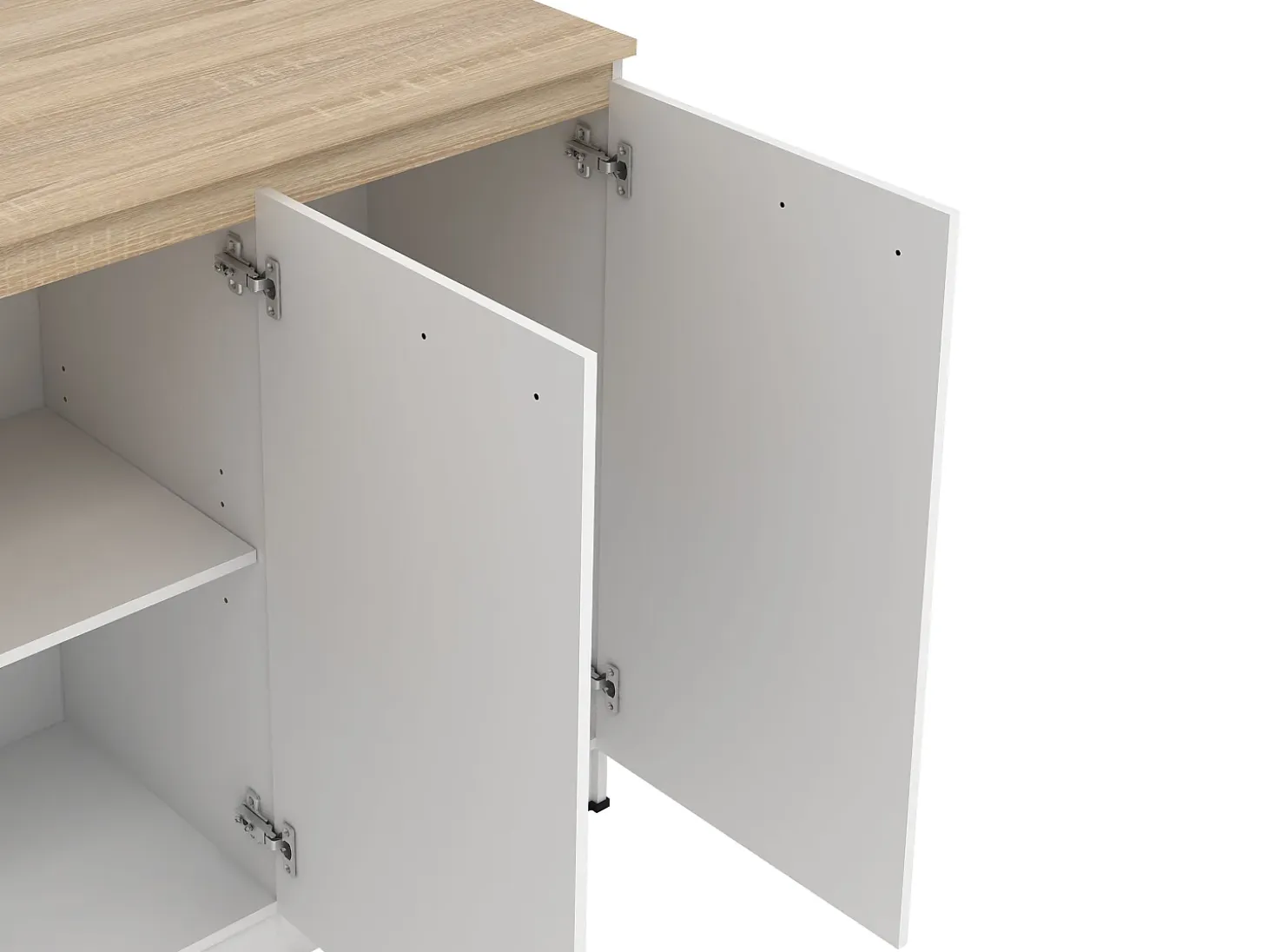 Conjunto de isla de cocina + 2 taburetes - Blanco y natural claro - NUSICE