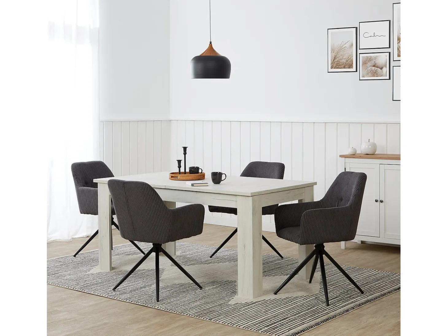 Conjunto de sillas de comedor 57x85x59 cm Gris Moderno Sillas Egg Tapizadas en Pana