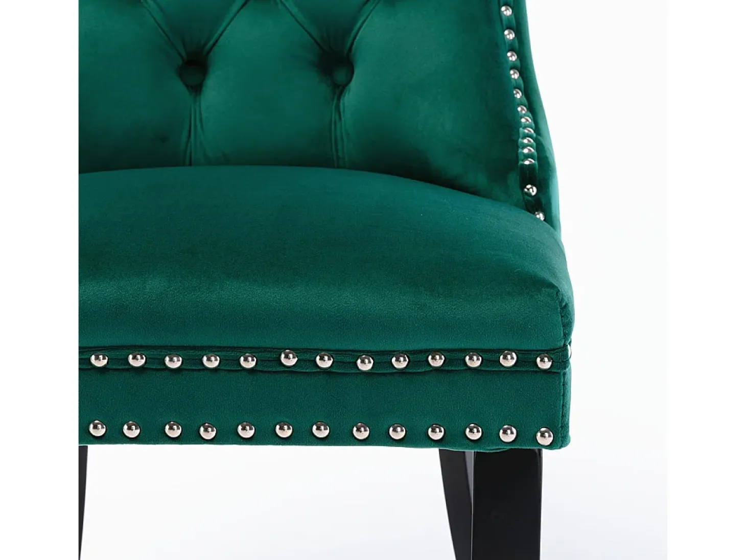 Conjunto de sillas de comedor, con patas de madera y adornos de tachuelas, tapizado de terciopelo, estructura de madera maciza, verde