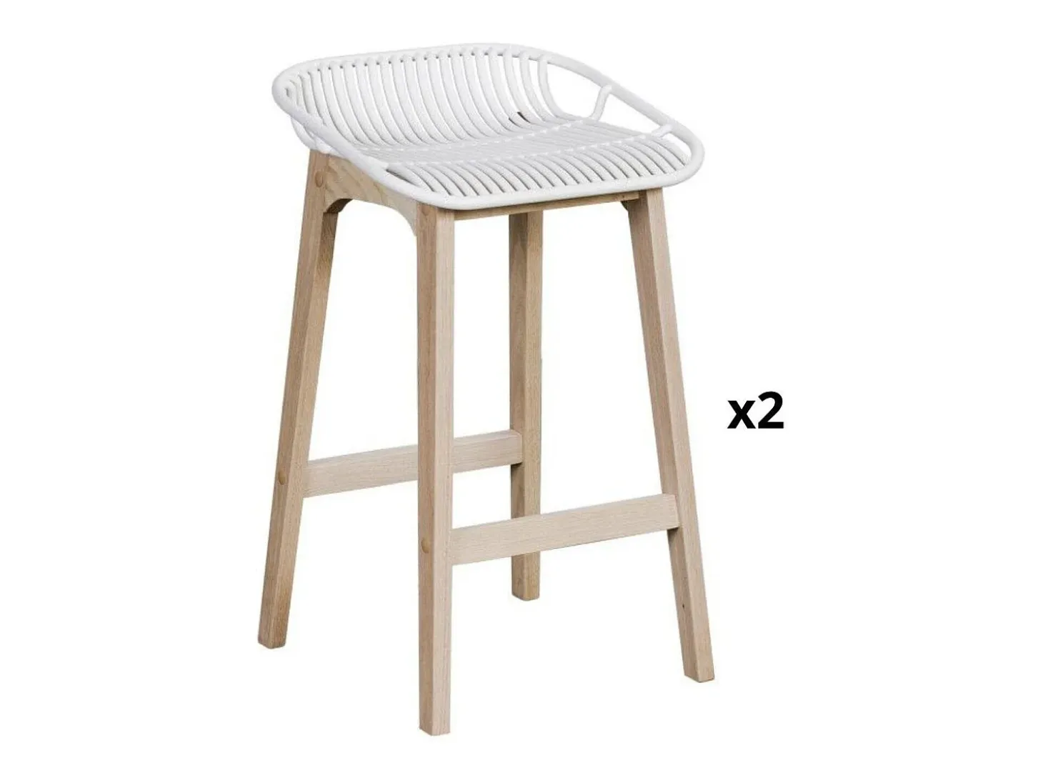 Conjunto de sillas de isla y bar MALMO de roble de 65 cm con asiento de plástico