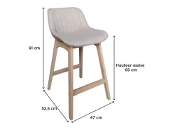 Conjunto de sillas de isla y bar de roble con asiento de tela MELLOW de 65 cm