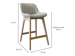 Conjunto de sillas de isla y bar de roble con asiento de tela MELLOW de 65 cm